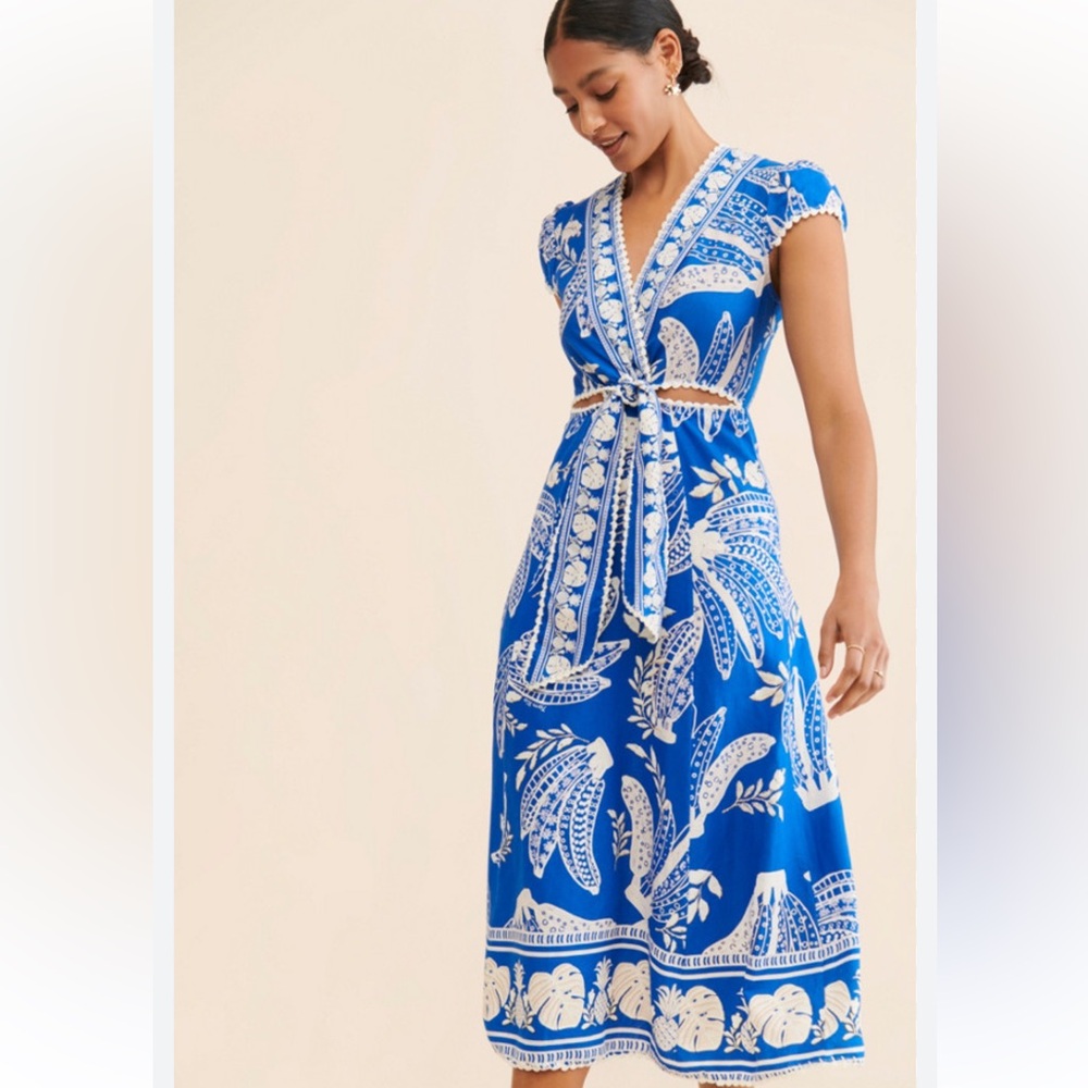 FARM Rio Blue and White Midi Dress